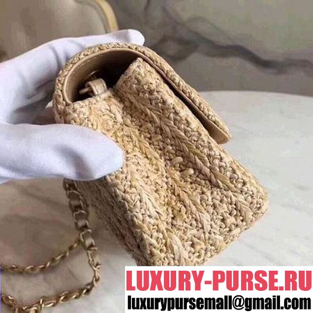 Chanel Braided Woven Canvas Small Classic Flap Bag Gold Hardware Beige Cruise 2018  (1A2017-8031016 )