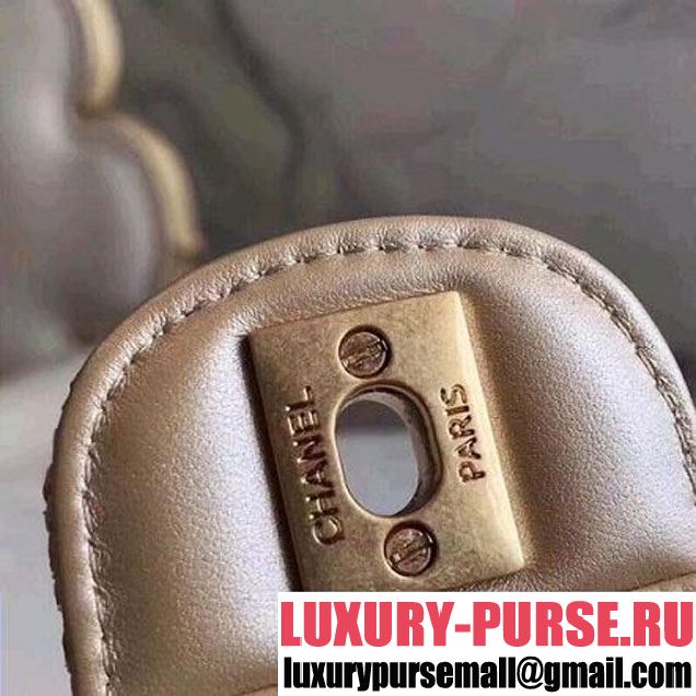 Chanel Braided Woven Canvas Small Classic Flap Bag Gold Hardware Beige Cruise 2018  (1A2017-8031016 )