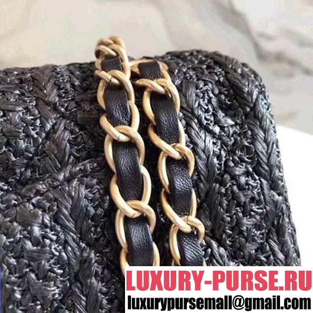 Chanel Braided Woven Canvas Medium Classic Flap Bag Gold Hardware Black Cruise 2018  (1A2017-8031015 )