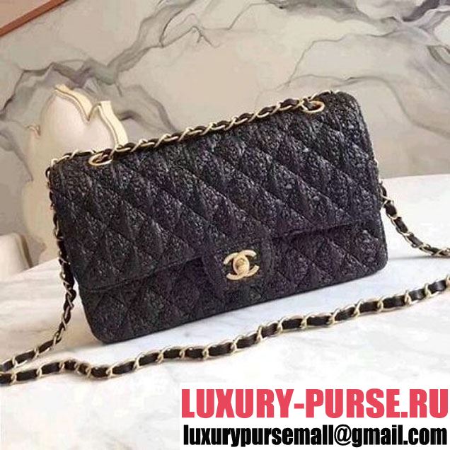 Chanel Braided Woven Canvas Medium Classic Flap Bag Gold Hardware Black Cruise 2018  (1A2017-8031015 )