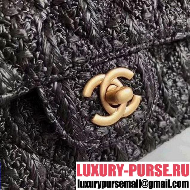 Chanel Braided Woven Canvas Medium Classic Flap Bag Gold Hardware Black Cruise 2018  (1A2017-8031015 )