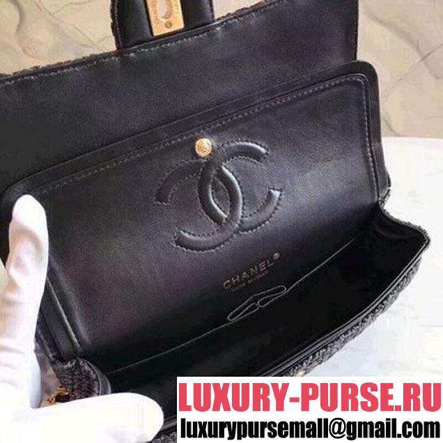 Chanel Braided Woven Canvas Medium Classic Flap Bag Gold Hardware Black Cruise 2018  (1A2017-8031015 )