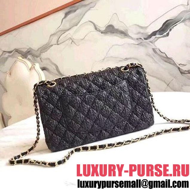 Chanel Braided Woven Canvas Medium Classic Flap Bag Gold Hardware Black Cruise 2018  (1A2017-8031015 )