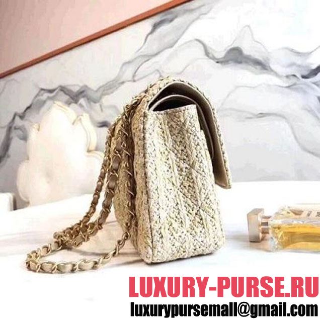 Chanel Braided Woven Canvas Medium Classic Flap Bag Gold Hardware Beige Cruise 2018  (1A2017-8031014 )