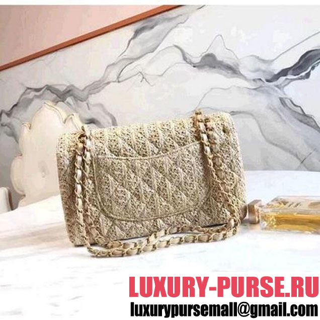 Chanel Braided Woven Canvas Medium Classic Flap Bag Gold Hardware Beige Cruise 2018  (1A2017-8031014 )