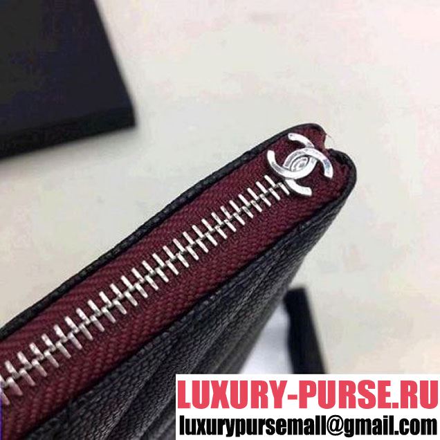 Chanel Chevron Grained Calfskin Large Pouch Black (Silver-tone Metal) (ZMD-8031224 )