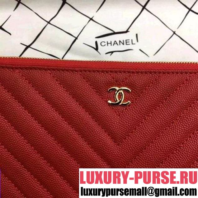 Chanel Chevron Grained Calfskin Small Pouch Red (Gold-tone Metal) (ZMD-8031231 )
