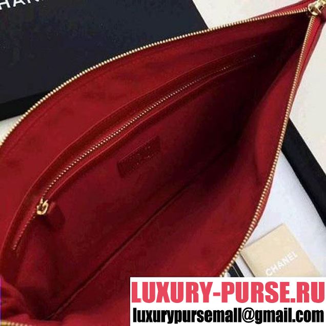 Chanel Chevron Grained Calfskin Small Pouch Red (Gold-tone Metal) (ZMD-8031231 )