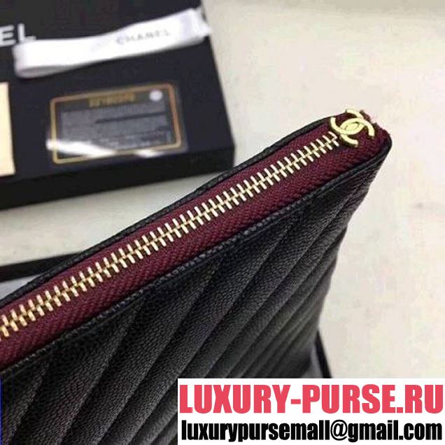 Chanel Chevron Grained Calfskin Small Pouch Black (Gold-tone Metal) (ZMD-8031229 )
