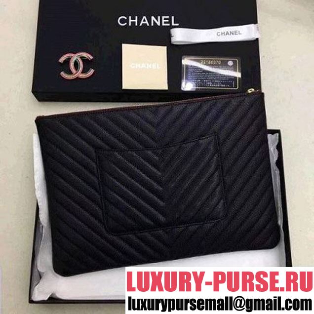 Chanel Chevron Grained Calfskin Small Pouch Black (Gold-tone Metal) (ZMD-8031229 )