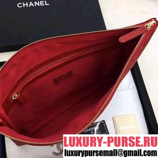 Chanel Chevron Grained Calfskin Large Pouch Red (Gold-tone Metal) (ZMD-8031227 )
