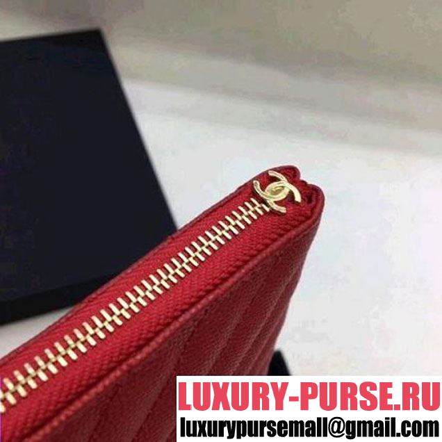 Chanel Chevron Grained Calfskin Large Pouch Red (Gold-tone Metal) (ZMD-8031227 )