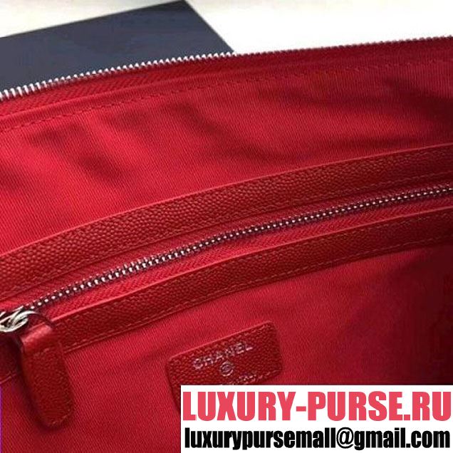 Chanel Chevron Grained Calfskin Large Pouch Red (Silver-tone Metal) (ZMD-8031226 )