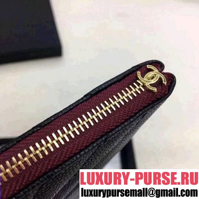 Chanel Chevron Grained Calfskin Large Pouch Black (Gold-tone Metal) (ZMD-8031225 )