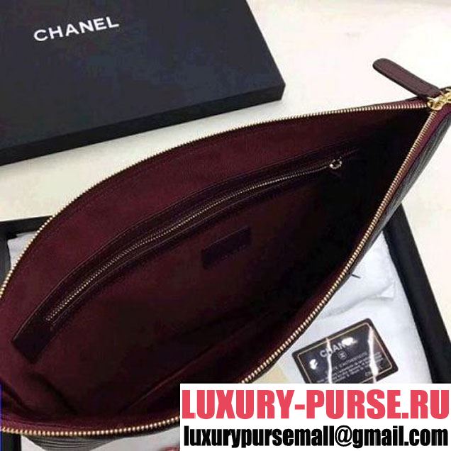 Chanel Chevron Grained Calfskin Large Pouch Black (Gold-tone Metal) (ZMD-8031225 )