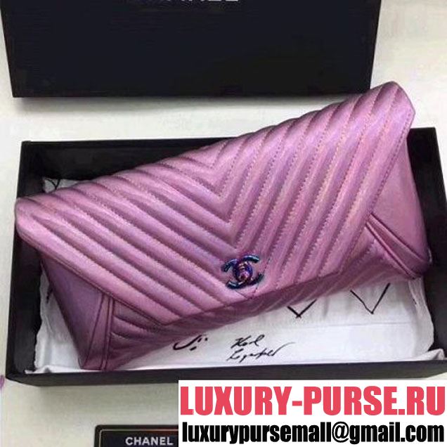 Chanel Chevron Iridescent Lambskin Clutch Bag A98558 Purple (Iridescent Metal) (ZMD-8031220 )