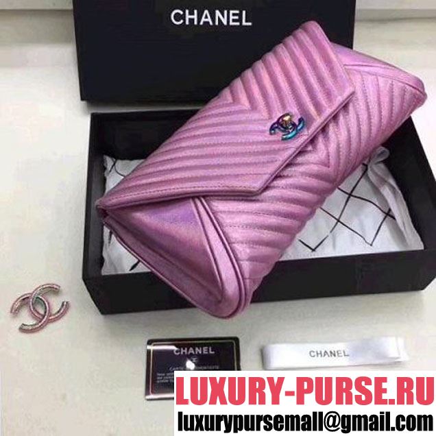 Chanel Chevron Iridescent Lambskin Clutch Bag A98558 Purple (Iridescent Metal) (ZMD-8031220 )