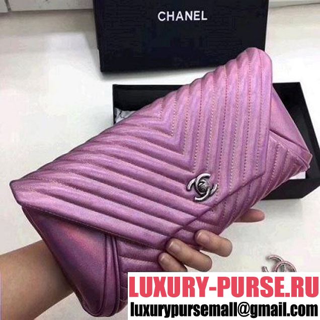 Chanel Chevron Iridescent Lambskin Clutch Bag A98558 Purple (Aged Silver Metal) (ZMD-8031219 )