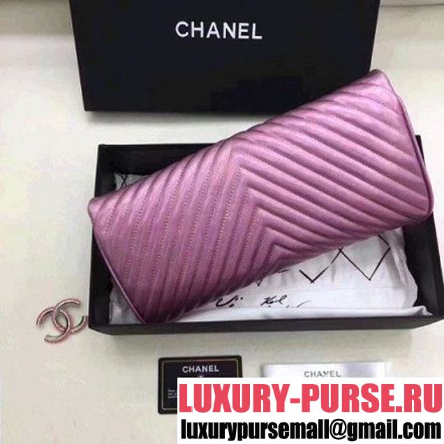Chanel Chevron Iridescent Lambskin Clutch Bag A98558 Purple (Aged Silver Metal) (ZMD-8031219 )