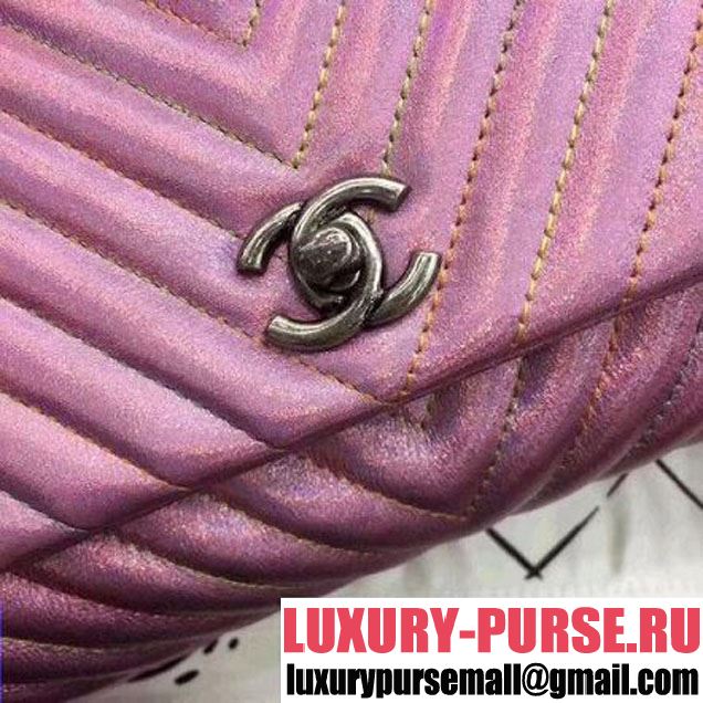 Chanel Chevron Iridescent Lambskin Clutch Bag A98558 Purple (Aged Silver Metal) (ZMD-8031219 )
