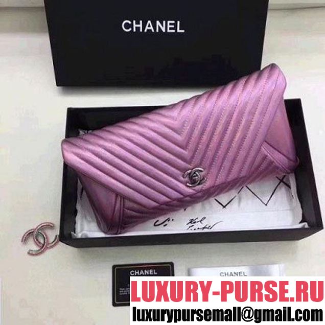 Chanel Chevron Iridescent Lambskin Clutch Bag A98558 Purple (Aged Silver Metal) (ZMD-8031219 )