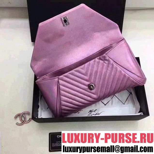 Chanel Chevron Iridescent Lambskin Clutch Bag A98558 Purple (Aged Silver Metal) (ZMD-8031219 )