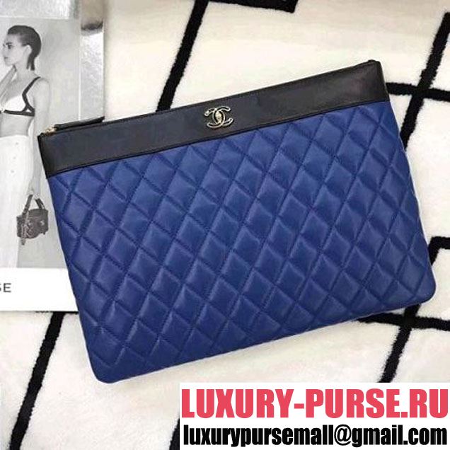 Chanel Two-tone Quilting Lambskin Large Pouch Black/Blue (LZ-8031319 )