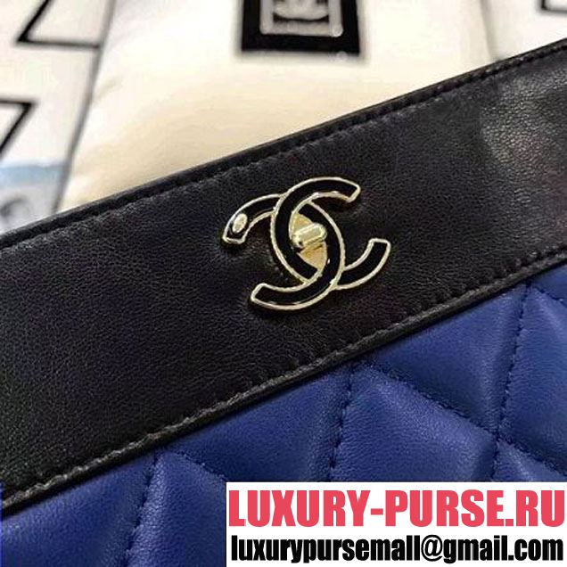 Chanel Two-tone Quilting Lambskin Large Pouch Black/Blue (LZ-8031319 )
