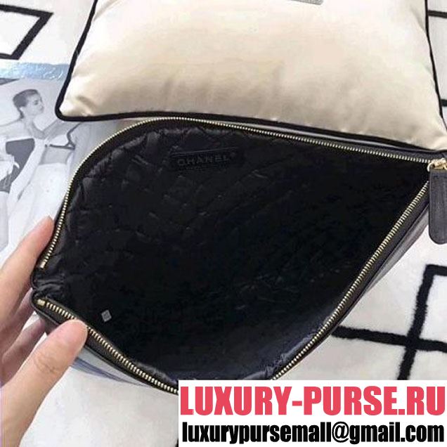 Chanel Two-tone Quilting Lambskin Large Pouch Black/Blue (LZ-8031319 )