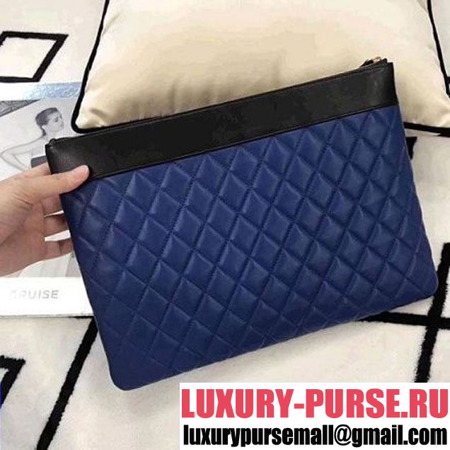 Chanel Two-tone Quilting Lambskin Large Pouch Black/Blue (LZ-8031319 )