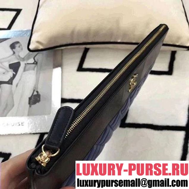Chanel Two-tone Quilting Lambskin Large Pouch Black/Blue (LZ-8031319 )