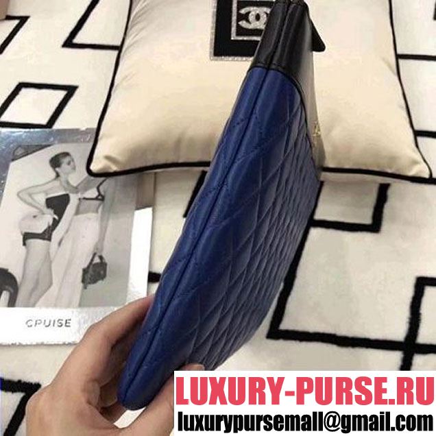 Chanel Two-tone Quilting Lambskin Large Pouch Black/Blue (LZ-8031319 )