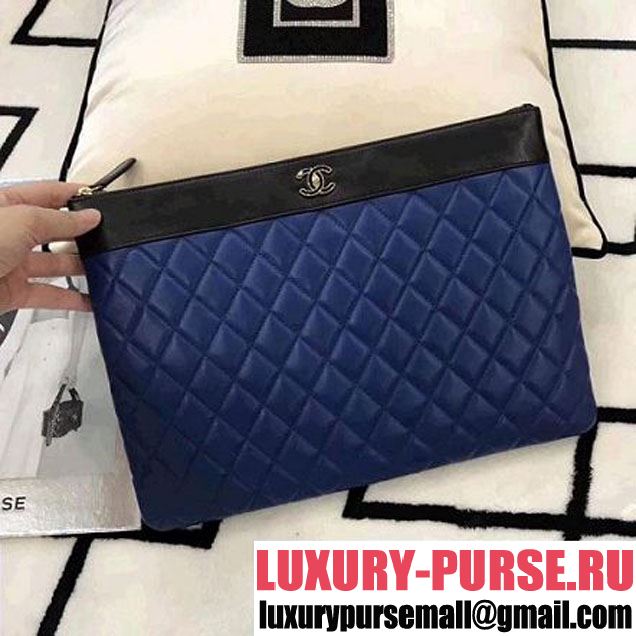 Chanel Two-tone Quilting Lambskin Large Pouch Black/Blue (LZ-8031319 )