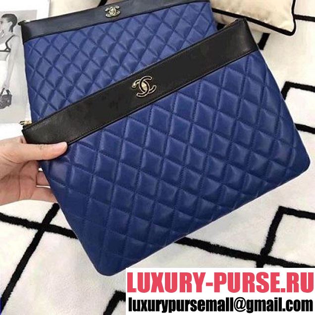 Chanel Two-tone Quilting Lambskin Small Pouch Black/Blue (LZ-8031317 )