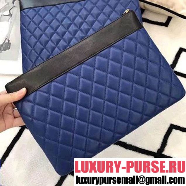 Chanel Two-tone Quilting Lambskin Small Pouch Black/Blue (LZ-8031317 )