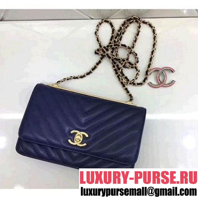 Chanel Chevron Lambskin Trendy CC Wallet on Chain WOC Bag Blue 2018 (ZMD-8031308 )