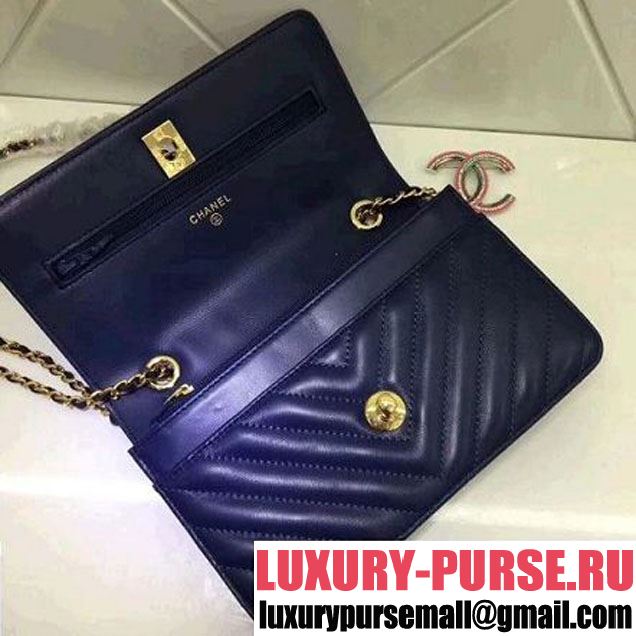 Chanel Chevron Lambskin Trendy CC Wallet on Chain WOC Bag Blue 2018 (ZMD-8031308 )