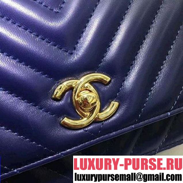 Chanel Chevron Lambskin Trendy CC Wallet on Chain WOC Bag Blue 2018 (ZMD-8031308 )