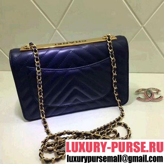Chanel Chevron Lambskin Trendy CC Wallet on Chain WOC Bag Blue 2018 (ZMD-8031308 )