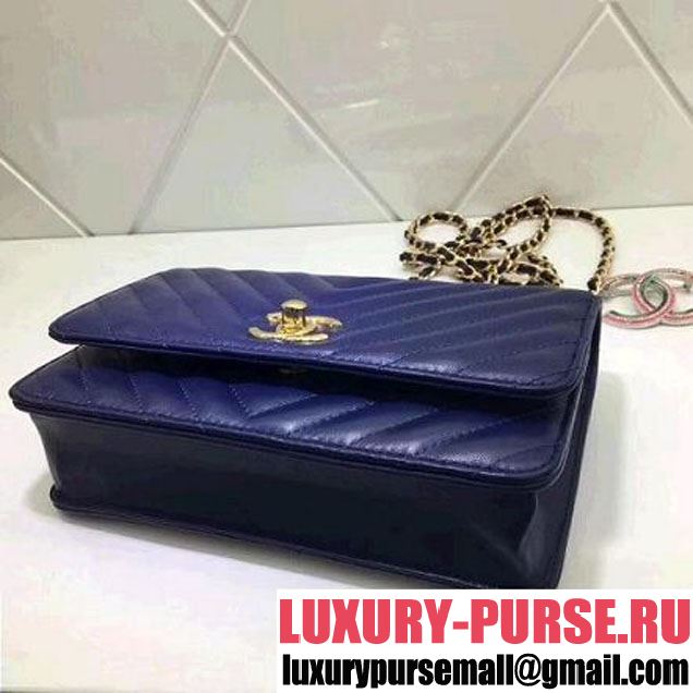 Chanel Chevron Lambskin Trendy CC Wallet on Chain WOC Bag Blue 2018 (ZMD-8031308 )
