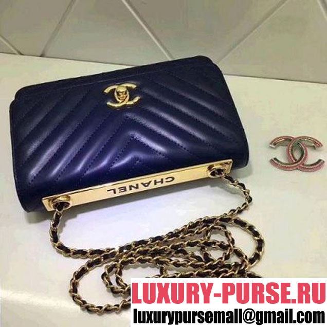 Chanel Chevron Lambskin Trendy CC Wallet on Chain WOC Bag Blue 2018 (ZMD-8031308 )