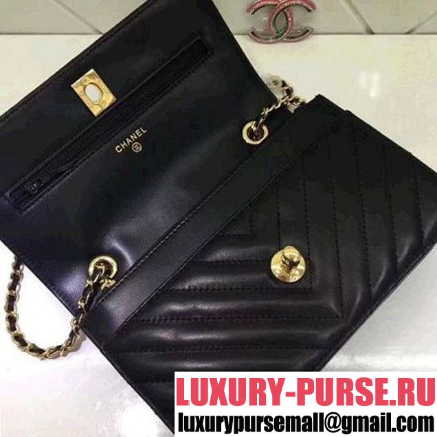 Chanel Chevron Lambskin Trendy CC Wallet on Chain WOC Bag Black 2018 (ZMD-8031307 )
