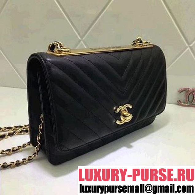 Chanel Chevron Lambskin Trendy CC Wallet on Chain WOC Bag Black 2018 (ZMD-8031307 )