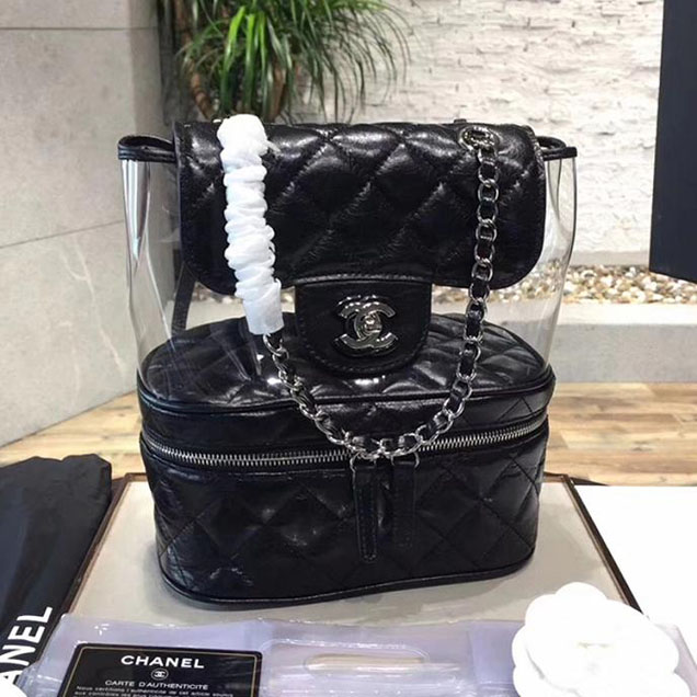Chanel Crumpled Calfskin PVC Aquarium Small Backpack Bag A57826 Black 2018