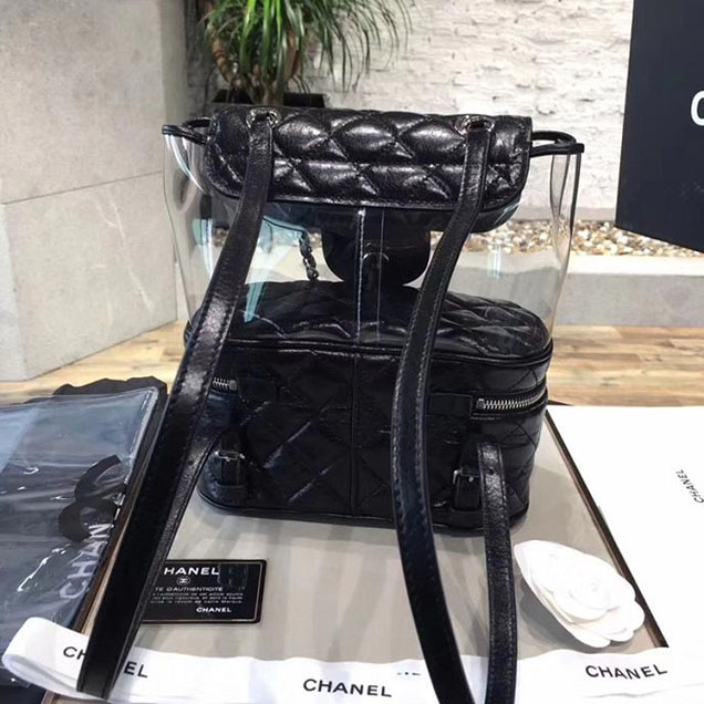 Chanel Crumpled Calfskin PVC Aquarium Small Backpack Bag A57826 Black 2018
