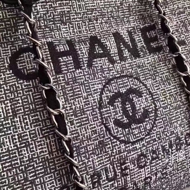 Chanel Golden Silk Thread Deauville Canvas Shopping Bag Black