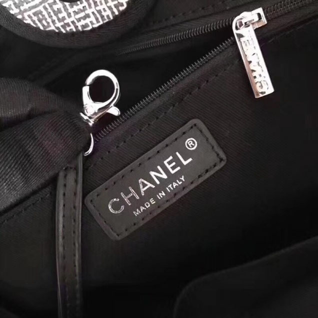 Chanel Golden Silk Thread Deauville Canvas Shopping Bag Black