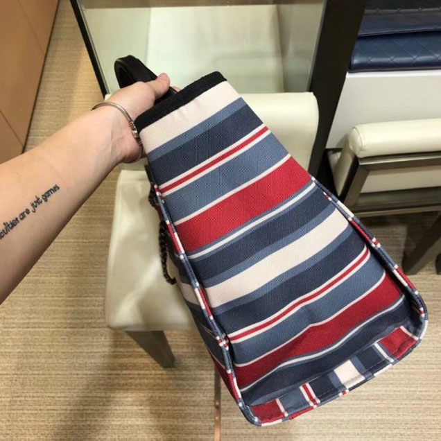 Chanel Canvas Deauville Shopping Bag A66941 Stripe Black/Blue/Red 2018