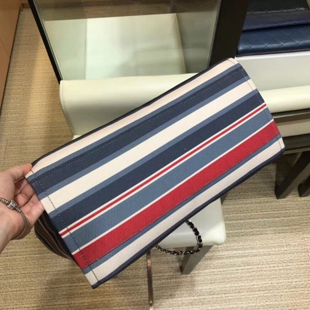 Chanel Canvas Deauville Shopping Bag A66941 Stripe Black/Blue/Red 2018