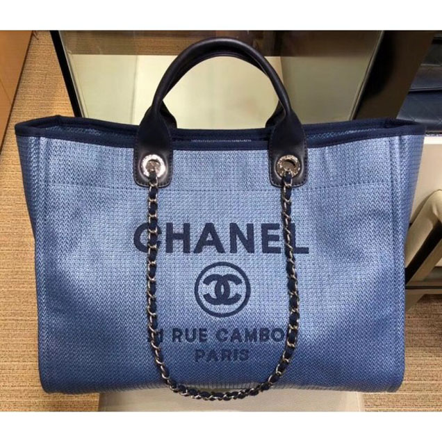 Chanel Deauville Canvas Tote Medium Shopping Bag Blue